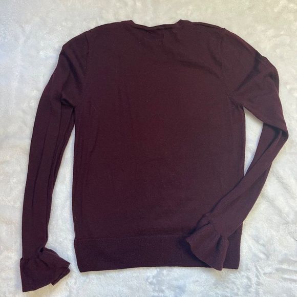 Nanette Lepore Women's Burgundy 100% Extra Fine Merino Wool Sweater Ruffle Sz M - Picture 9 of 9